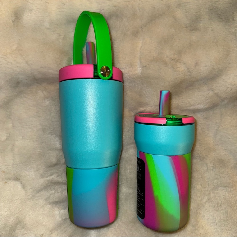 NEW! BRUMATE Mommy & Me Neon Rainbow Swirl Resa 25oz & 12oz LEAP Straw Tumblers - Picture 6 of 16